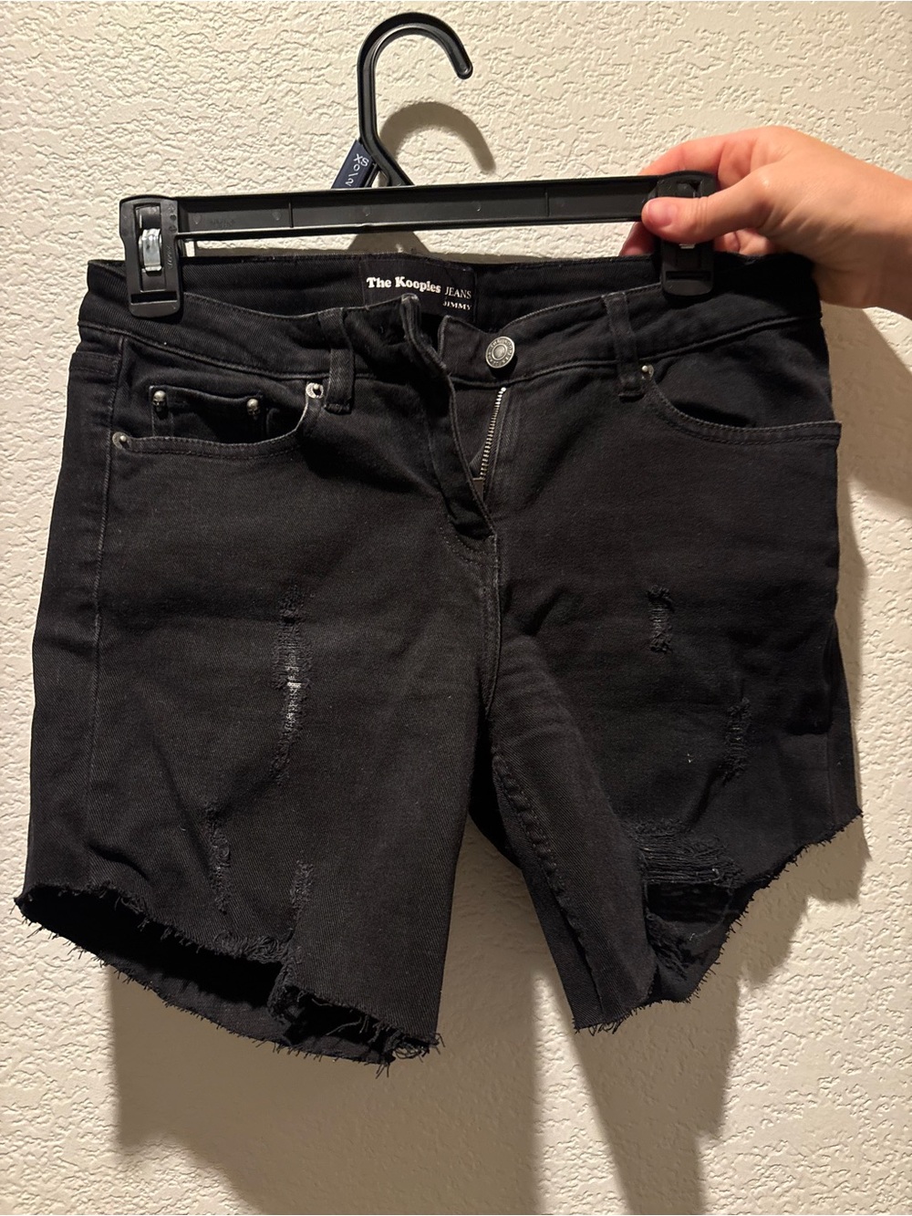 The Kooples Black Distressed Denim Cutoff Shorts